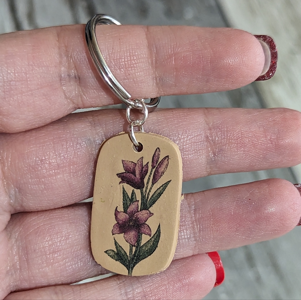 Floral Design Clay Keychain New!